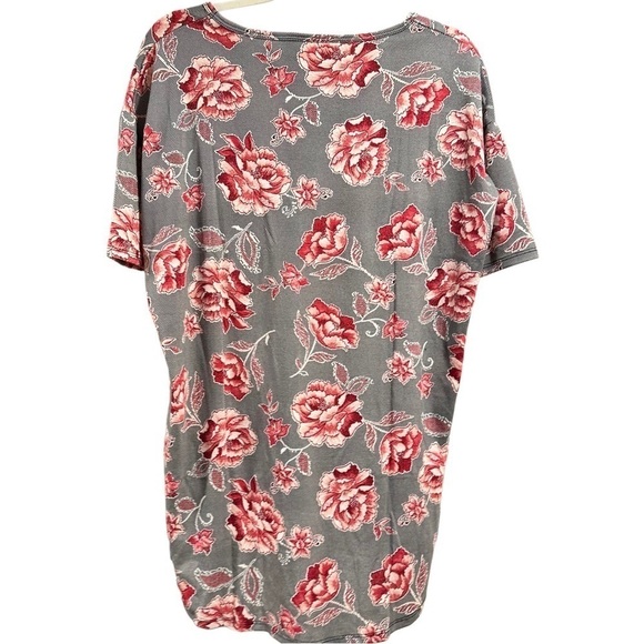 LulaRoe Irma Black Gray Stripes Pink Red Roses Floral Tunic High Low XXS-XS 00-0 - Picture 6 of 16